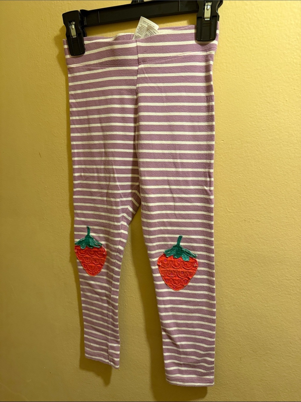 Mini Boden Lavender & White Striped Leggings with Red Strawberry Knees